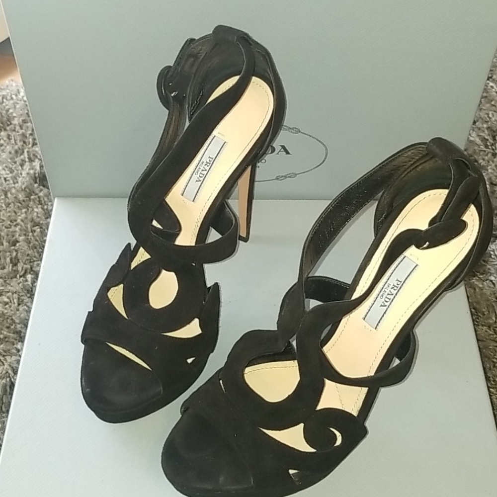 *PRADA* Black Suede Calzature Donna Heels Size 40